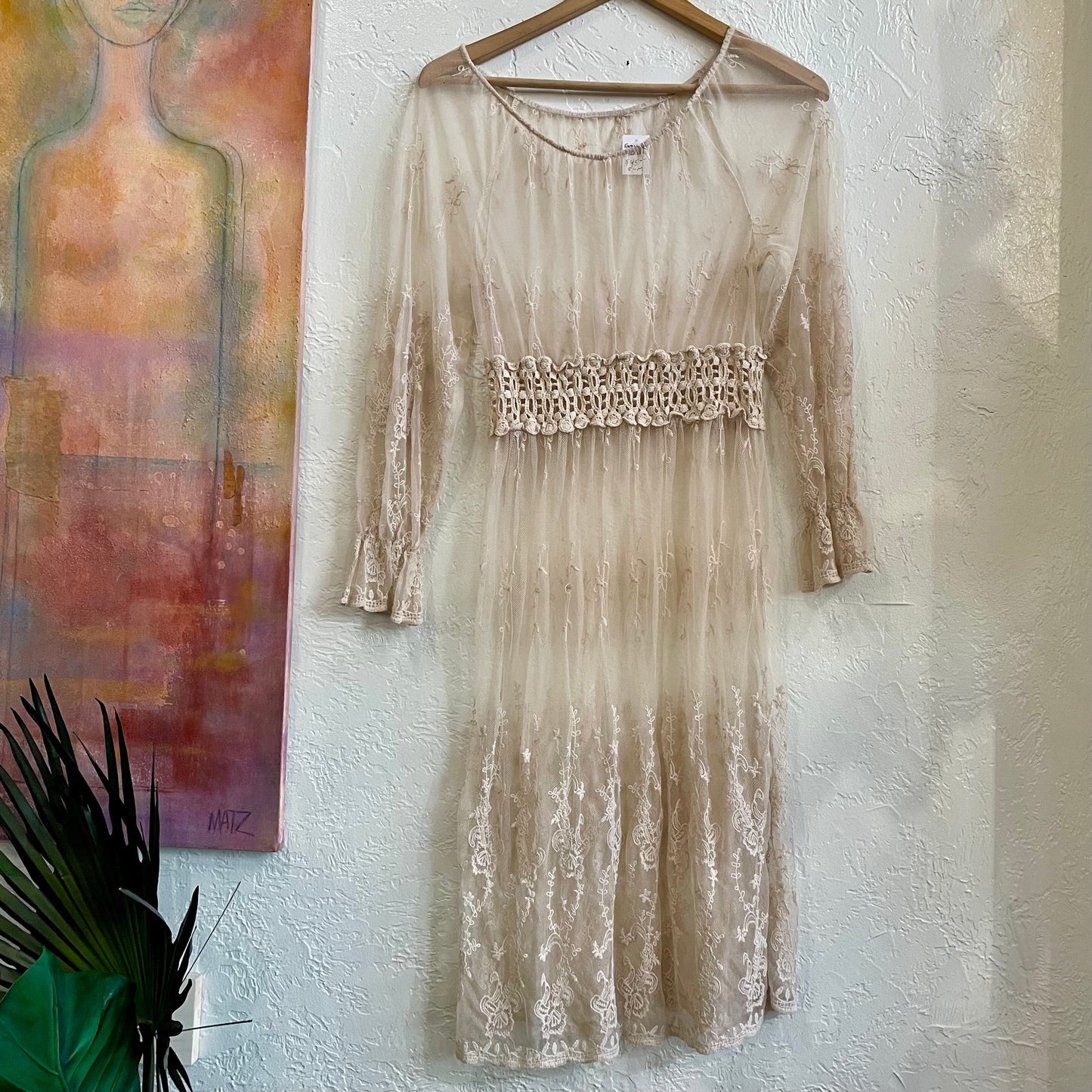 Mesh Lace Long Sleeve Dress | Medium