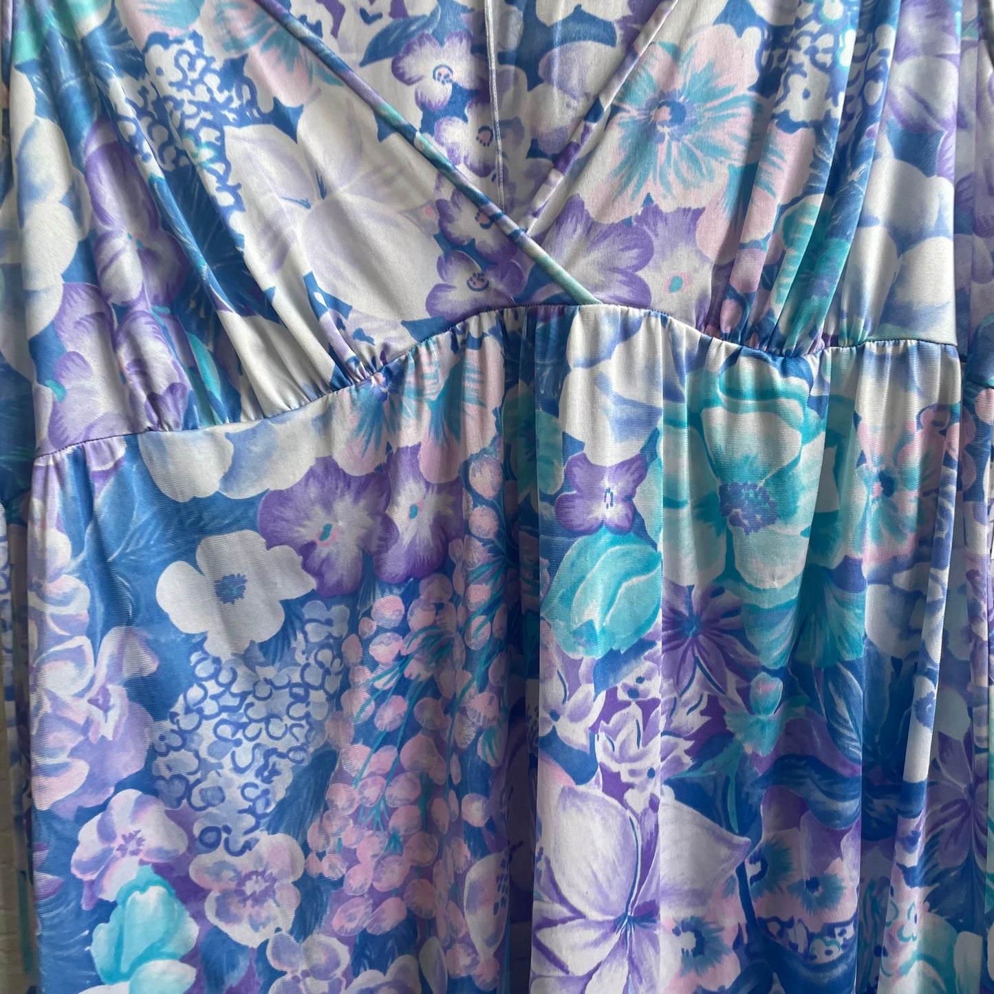 60’s/70’s Maxi No Sleeve Floral Blue Blouse Dress | Large