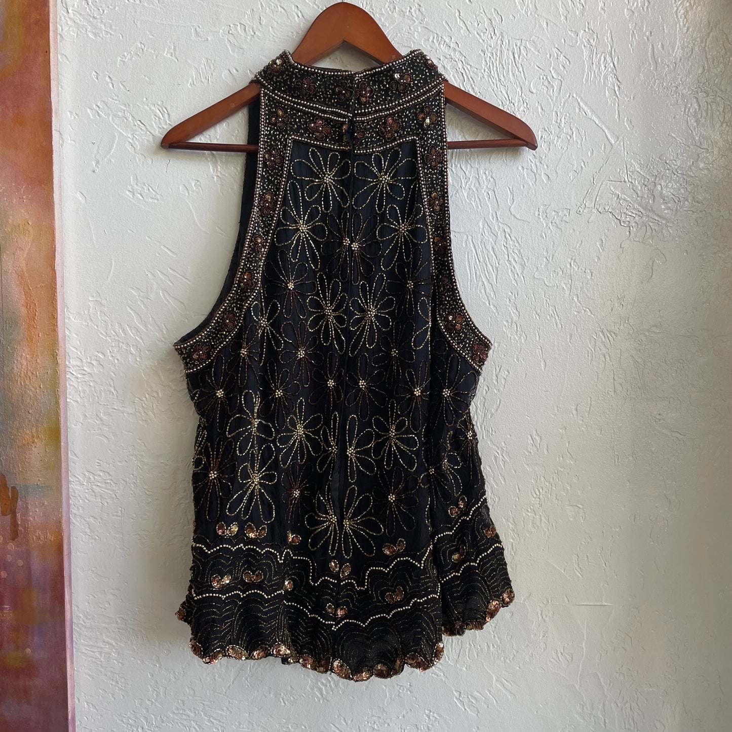 Adrianna Papell 100% Silk Beaded Halter Top | 2X