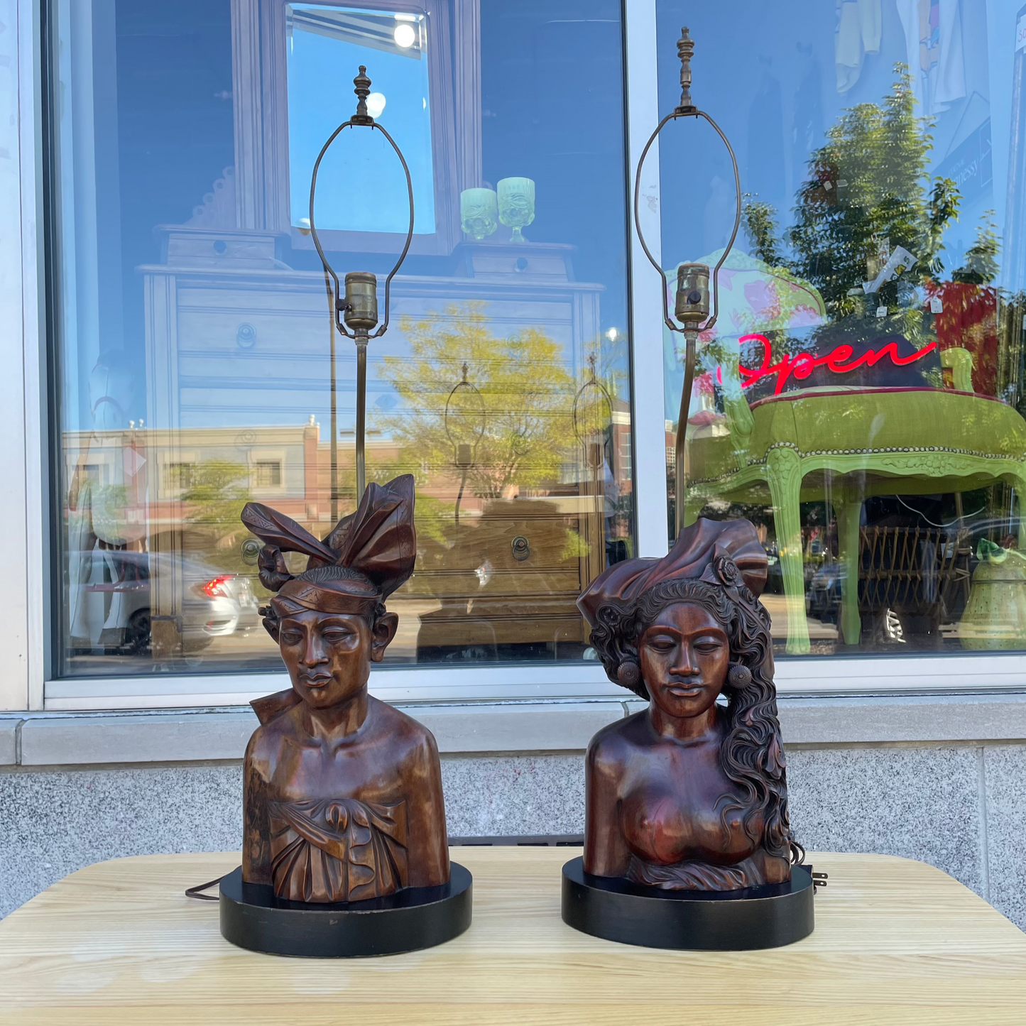 Vintage Carved Balinese Lamps