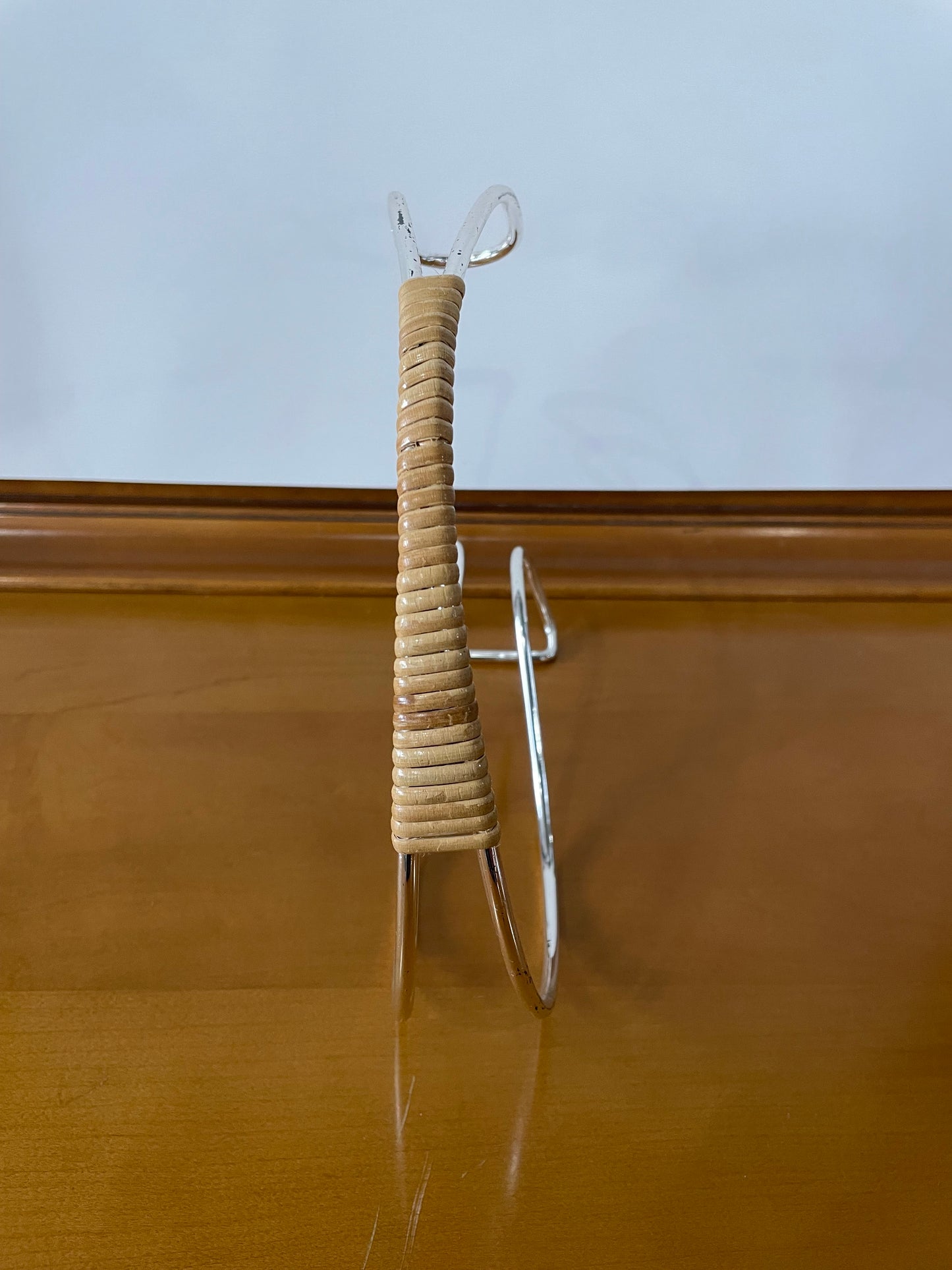 Carl Aubock Style Rattan & Silver Wine Bottle Holder 1950s