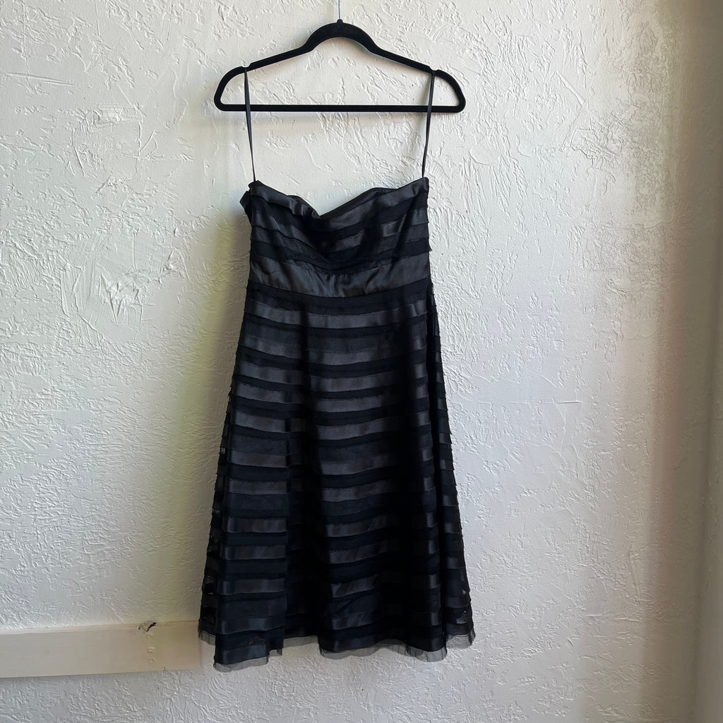 Satin Black & Lace Striped Dress | Medium 6