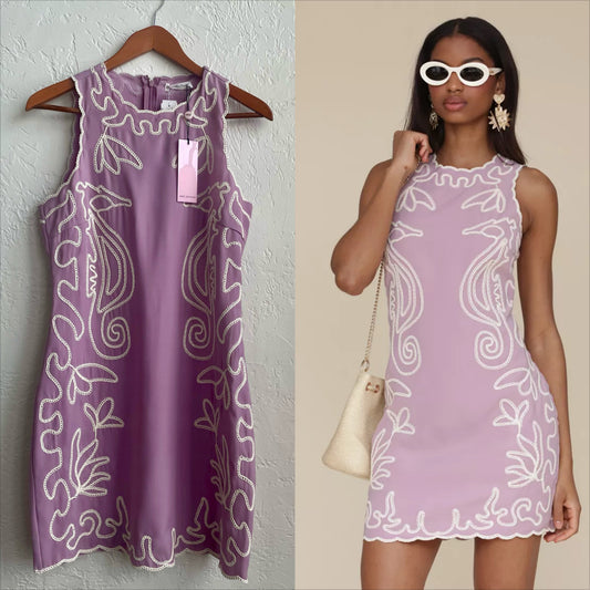 Avec Les Filles Embroidered Seahorse Sleeveless Minidress | Size 6