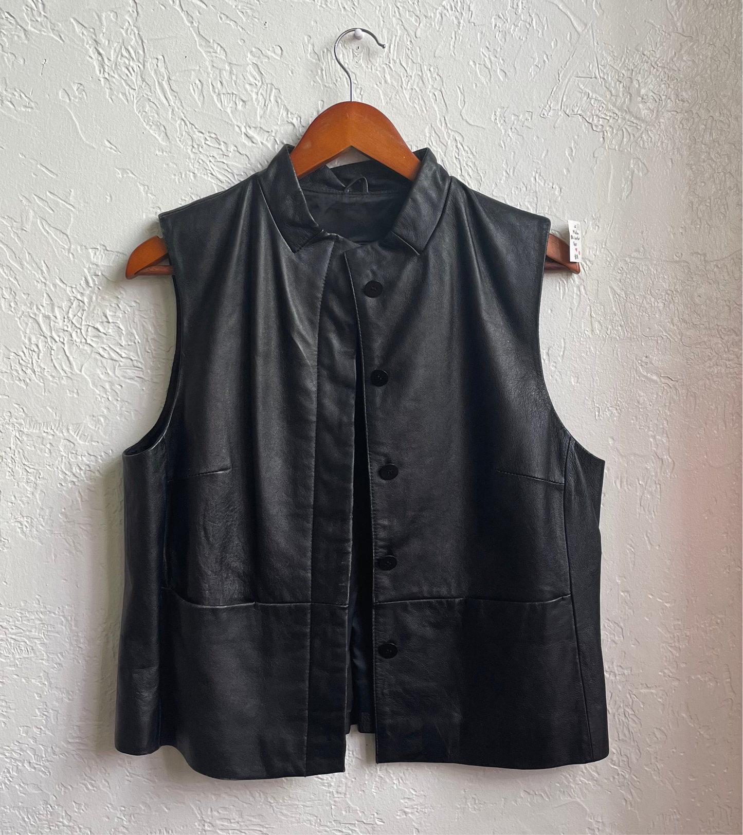 Black Leather Button Up Vest | Medium