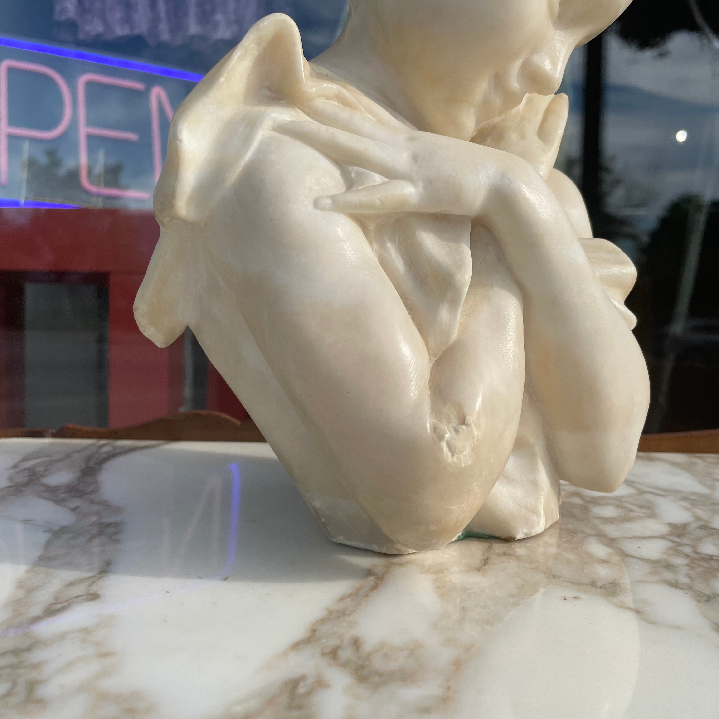 Carved Alabaster Bust of a Girl