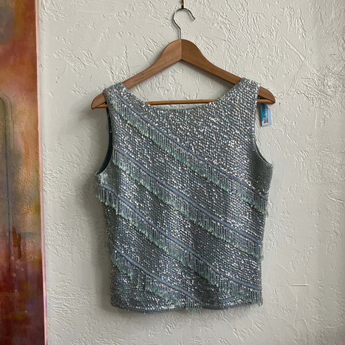 Teal 1980s Beaded Top | Medium