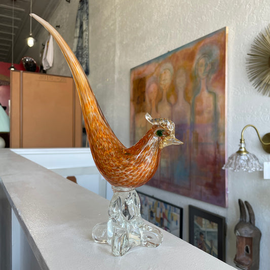 Murano Glass Orange Pheasant Bird Art