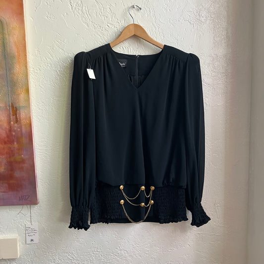 Vintage Black V Neck Evening Blouse | XL