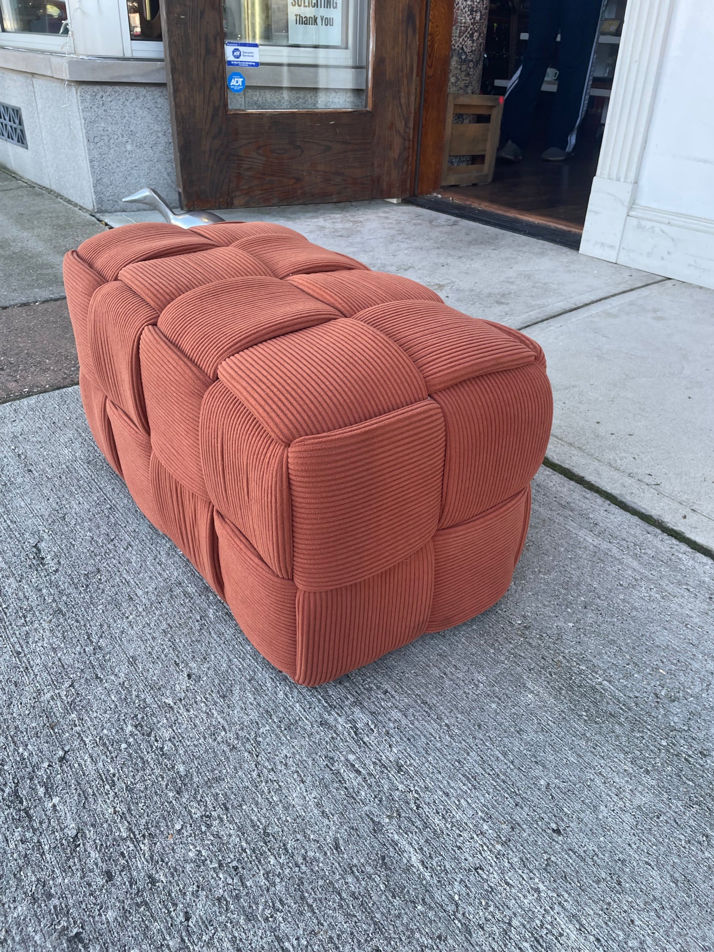 Orange Corduroy Ottoman