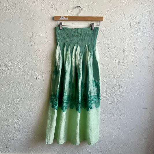Teal Tie Dye Green Strapless Midi Dress | One Size