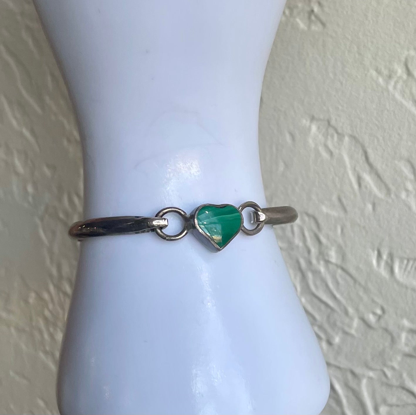 Malachite Silver Heart Bracelet Vintage Mexico .925 Silver