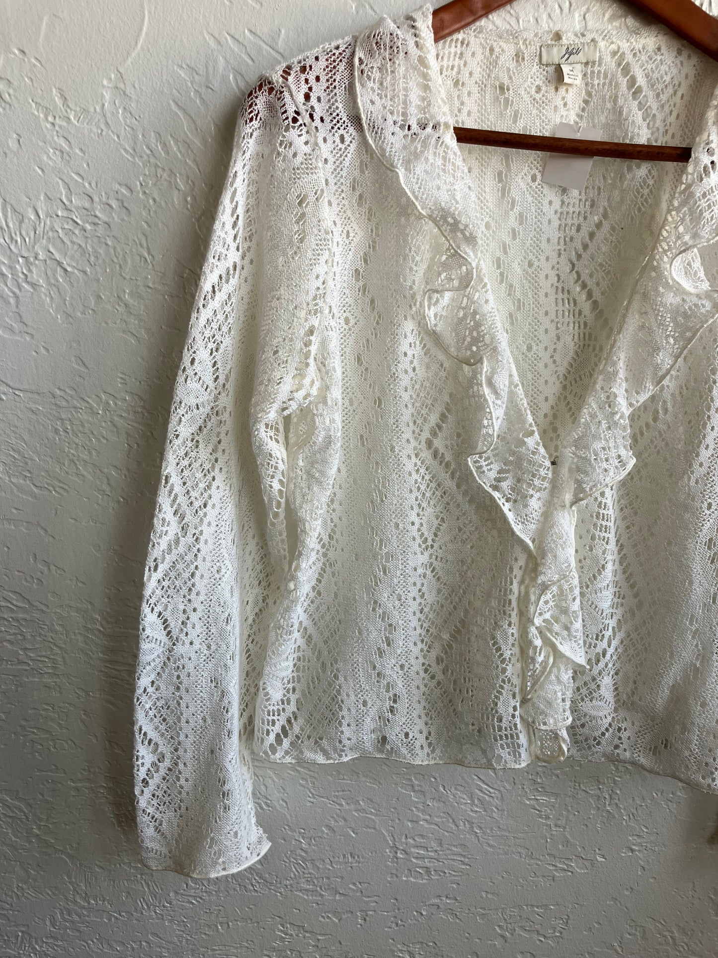 White Floral Lace Blouse Medium