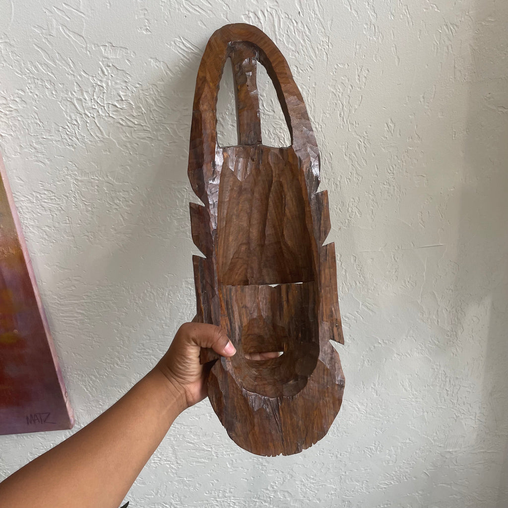 Hand Carved African Tribal Mask with Ivory Inlay Wall Hanging