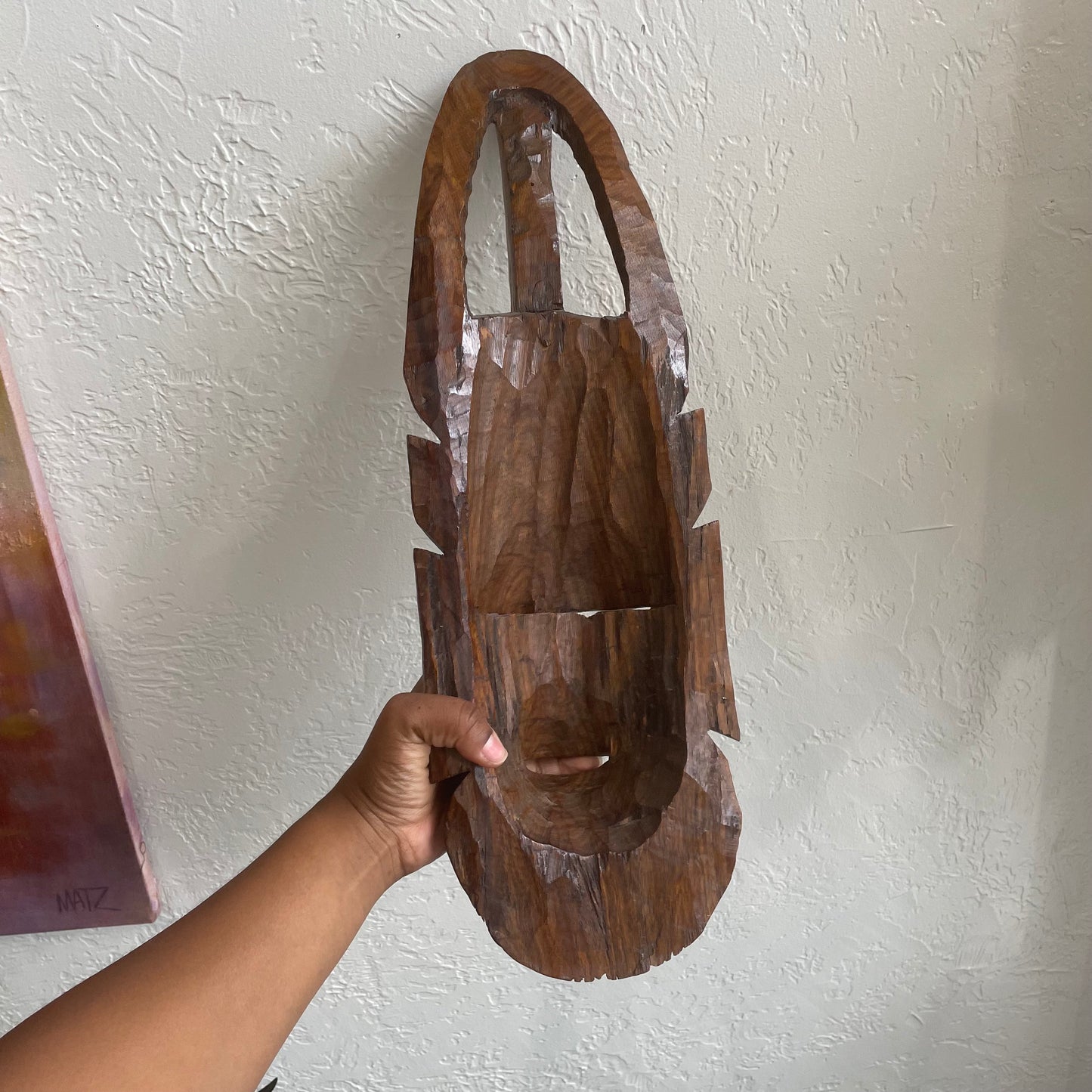 Hand Carved African Tribal Mask with Ivory Inlay Wall Hanging