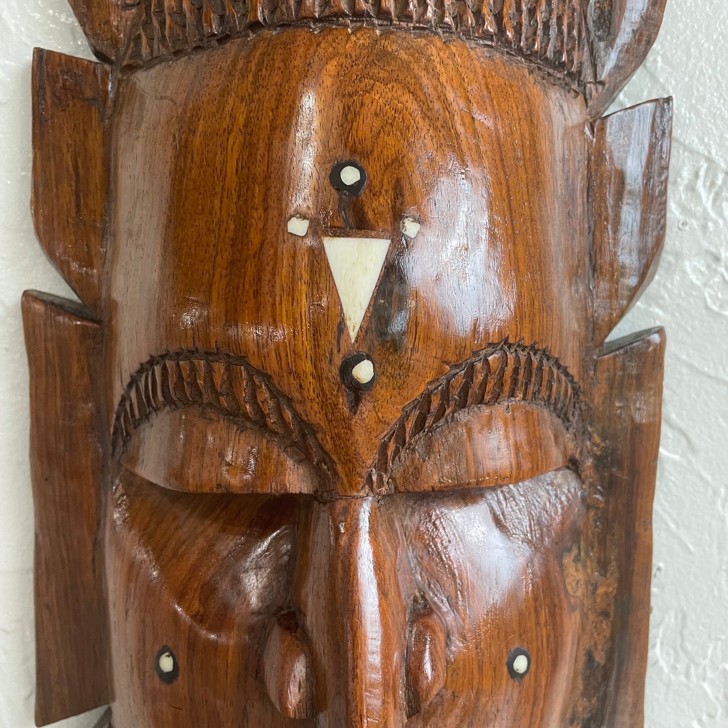 Hand Carved African Tribal Mask with Ivory Inlay Wall Hanging
