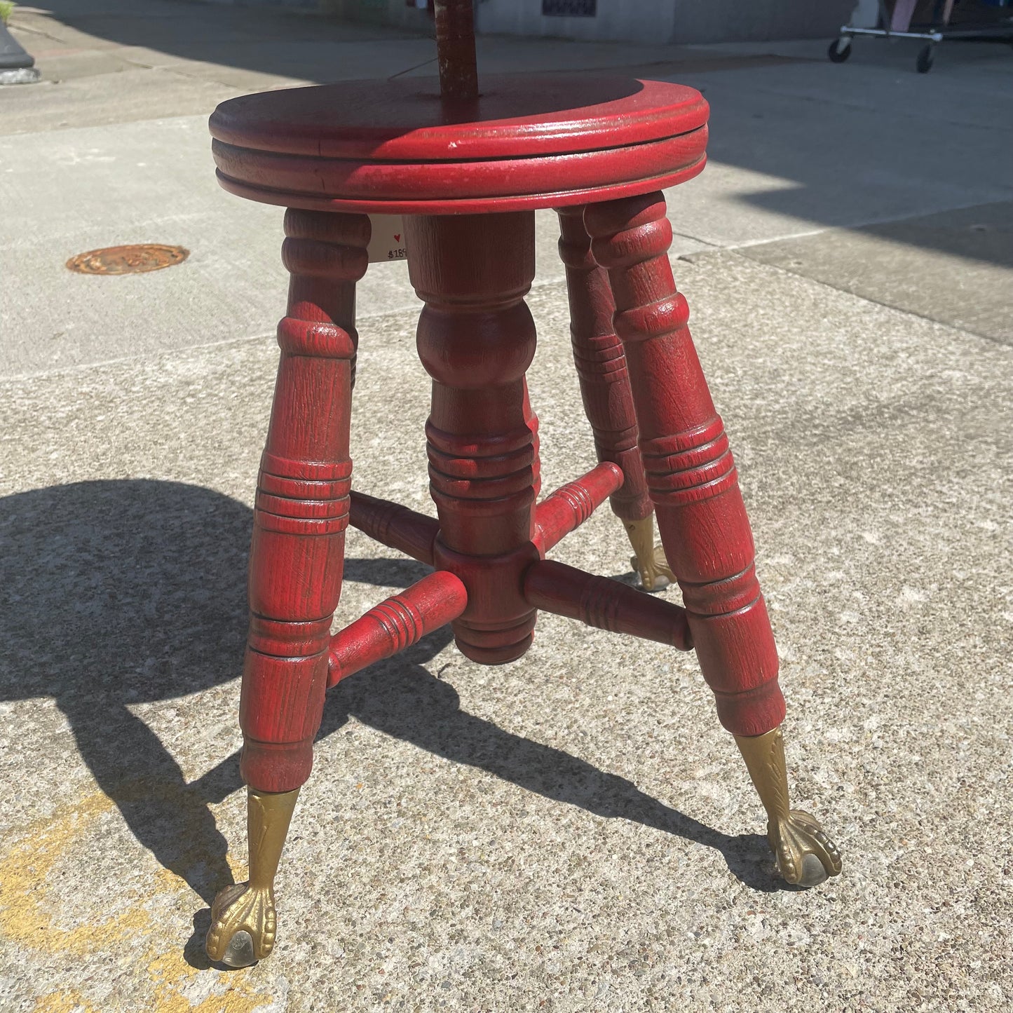 Antique Adjustable Height Red Claw Foot Piano Stool