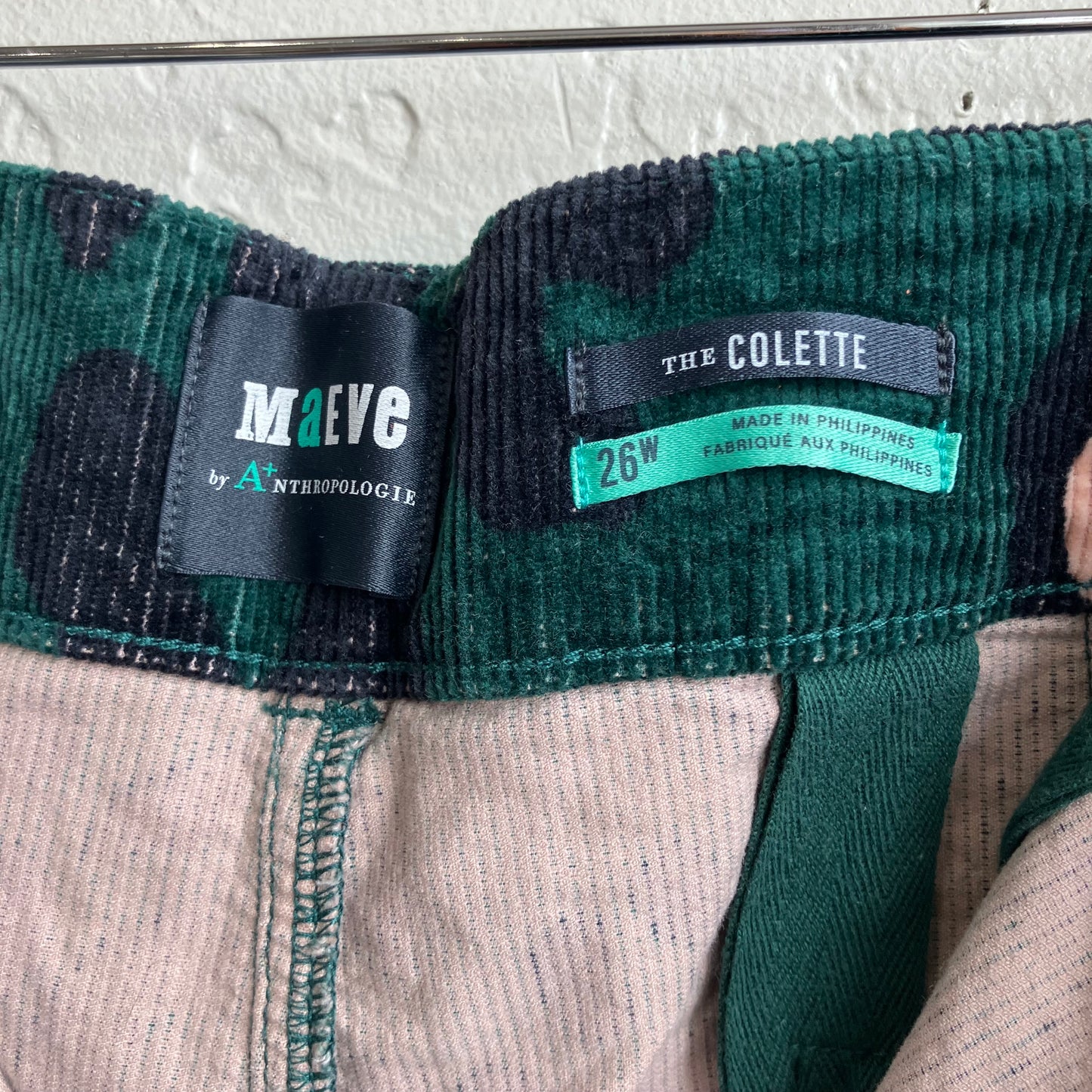 Anthropology Maeve Collette Green Animal Print Corduroy Wide Leg Pants Plus Size Women’s 26W