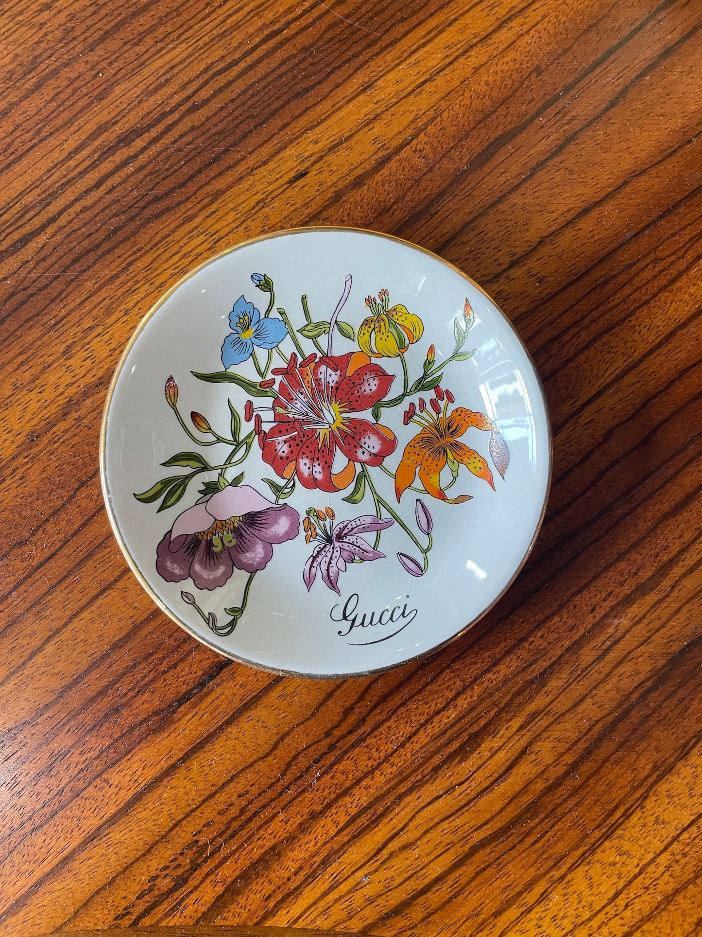 1970s Vintage Gucci Porcelain Trinket Dish Floral Print