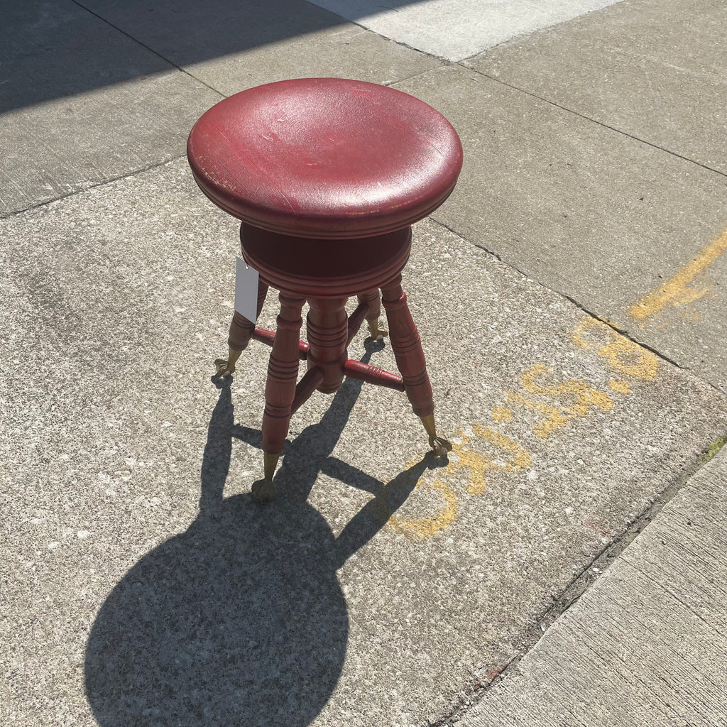 Antique Adjustable Height Red Claw Foot Piano Stool