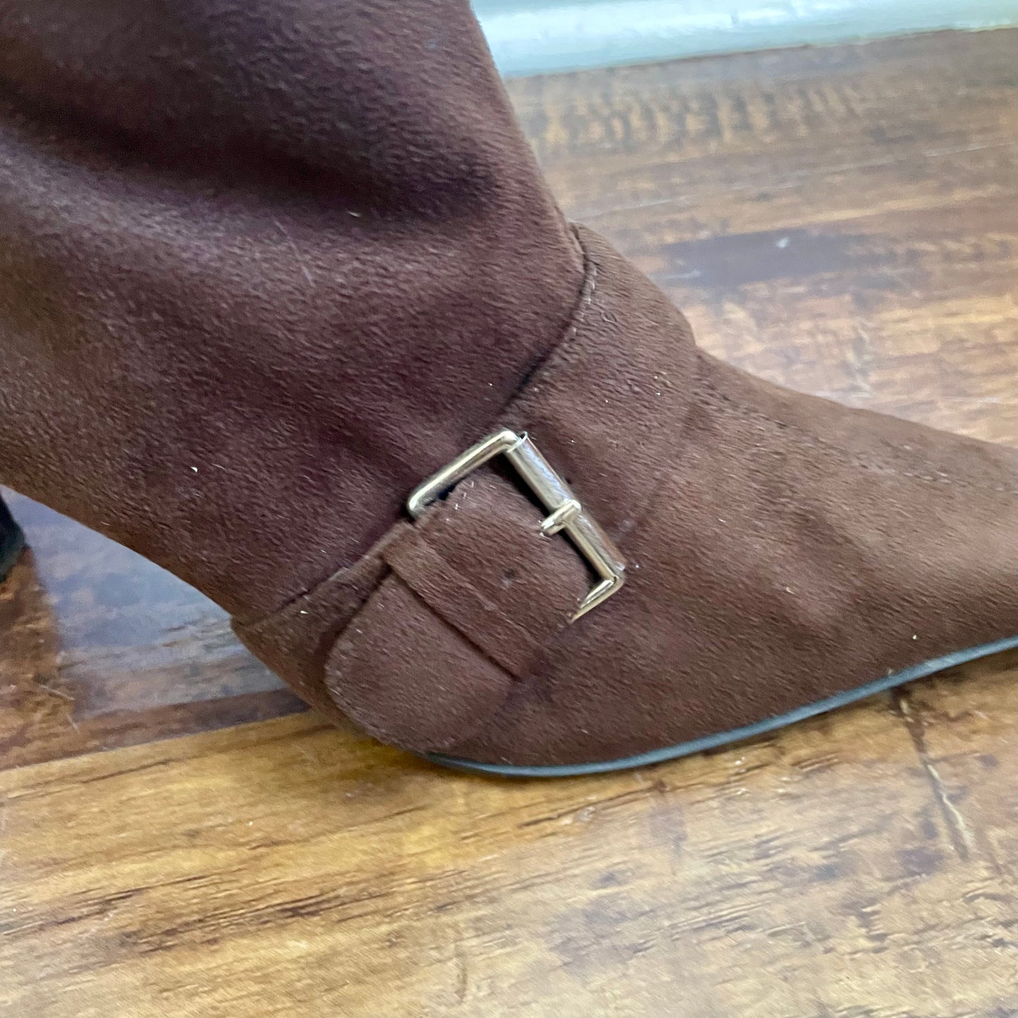 Y2K Calf Dark Chocolate Cloth Buckled Booties | Size 10
