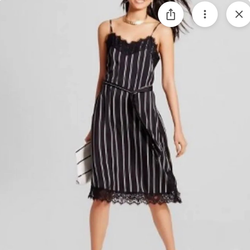 Who Wore What Black Lace Striped Sleeveless Slip Dress | Medium