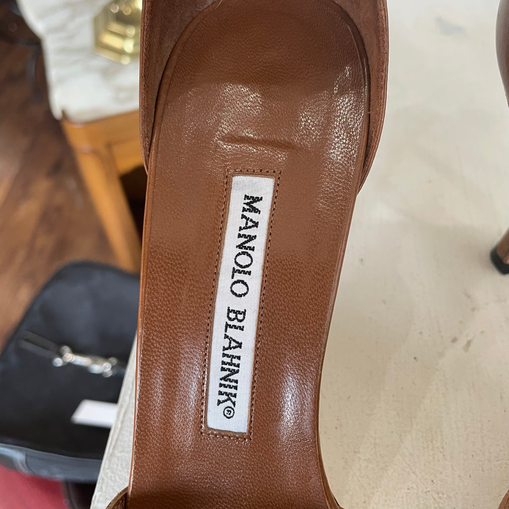 Manolo Blahnik Brown Leather Ankle Strap Sandals | Size US 7.5/EU38
