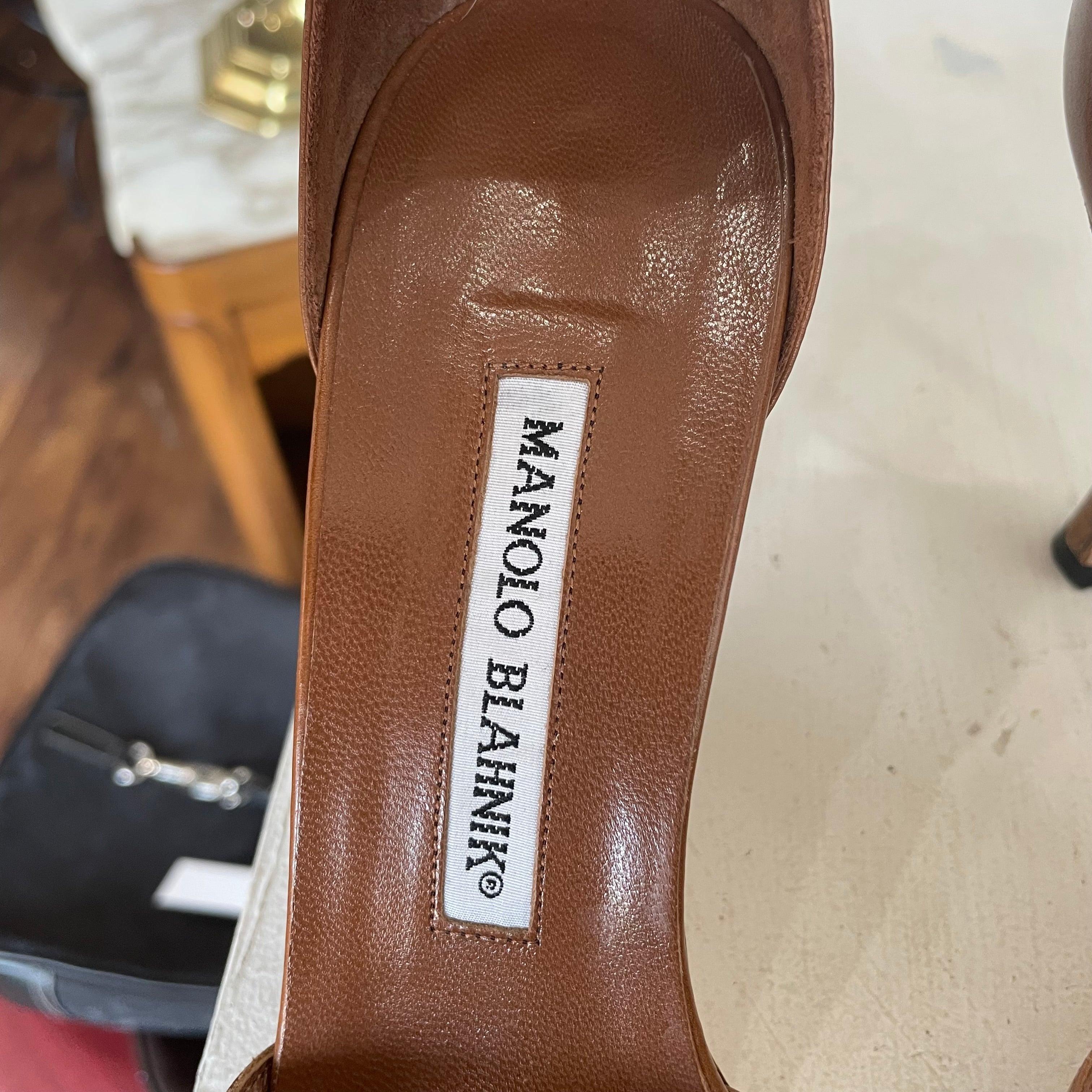 Manolo Blahnik Brown Leather Ankle Strap Sandals | Size US 7.5/EU38