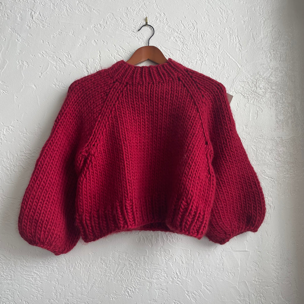Chunky Hand Knit Red Cropped Sweater | One Size