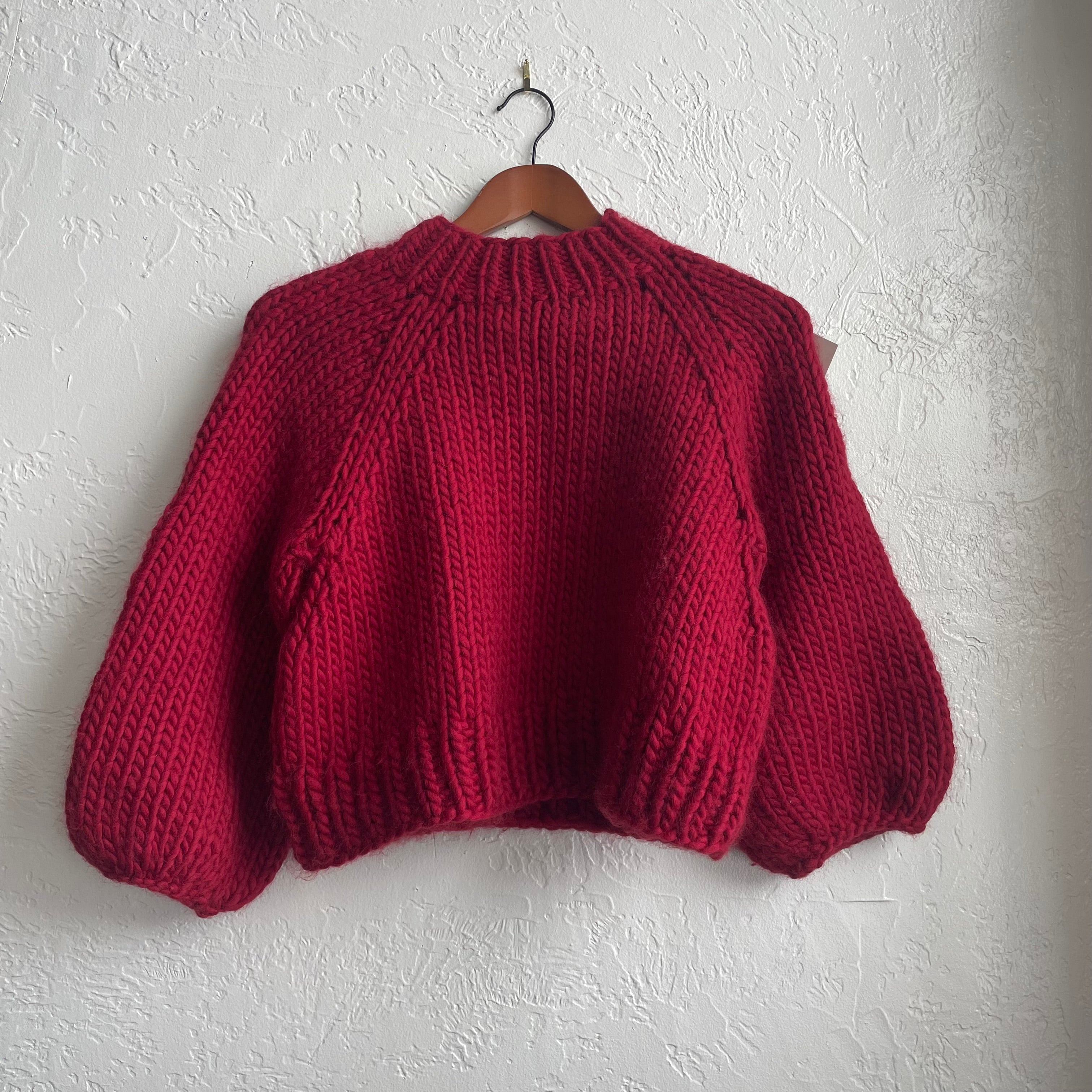 Chunky Hand Knit Red Cropped Sweater | One Size