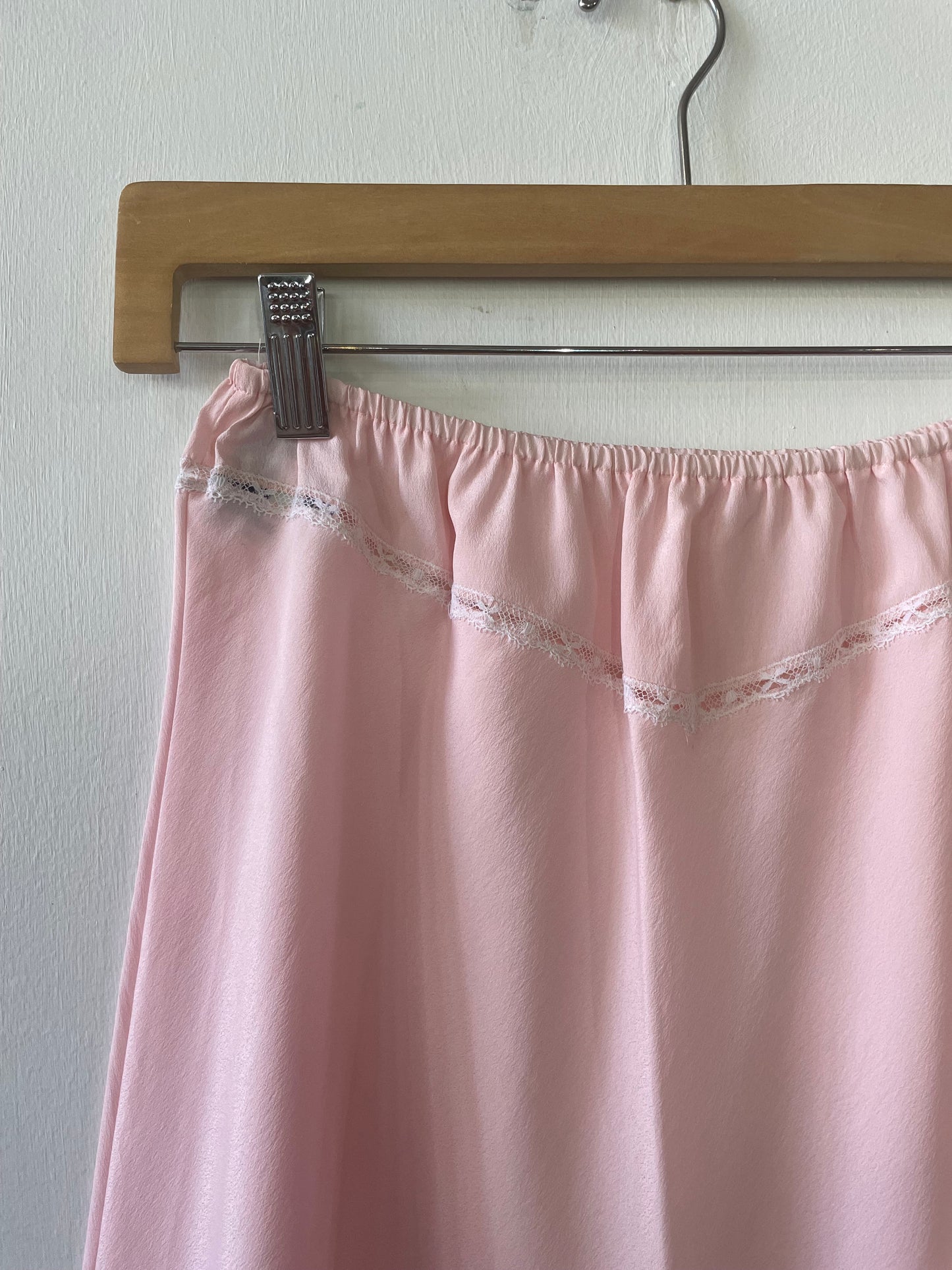 80s Baby Pink Midi Slip Skirt