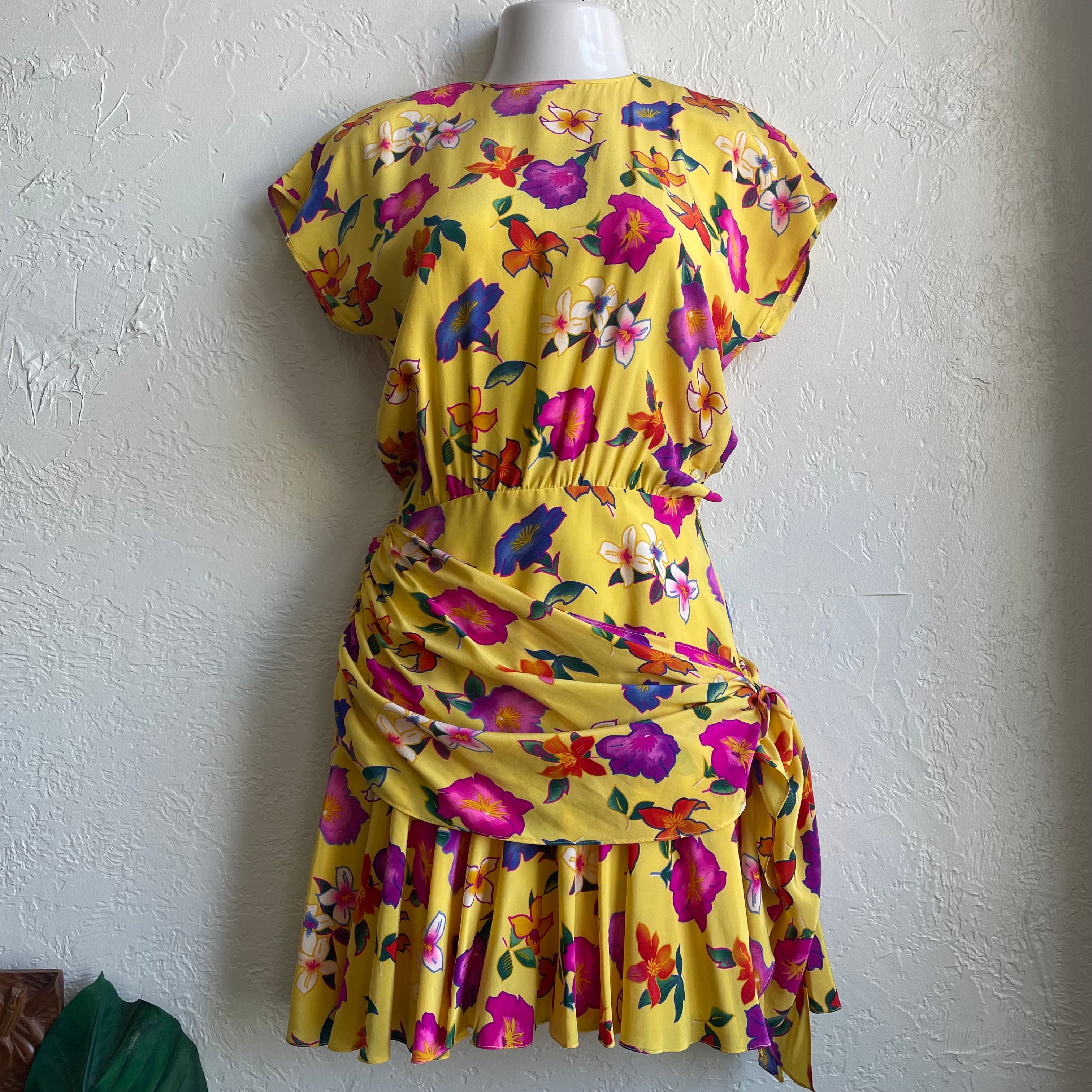 1980’s Escada Yellow Floral Party Dress | Small