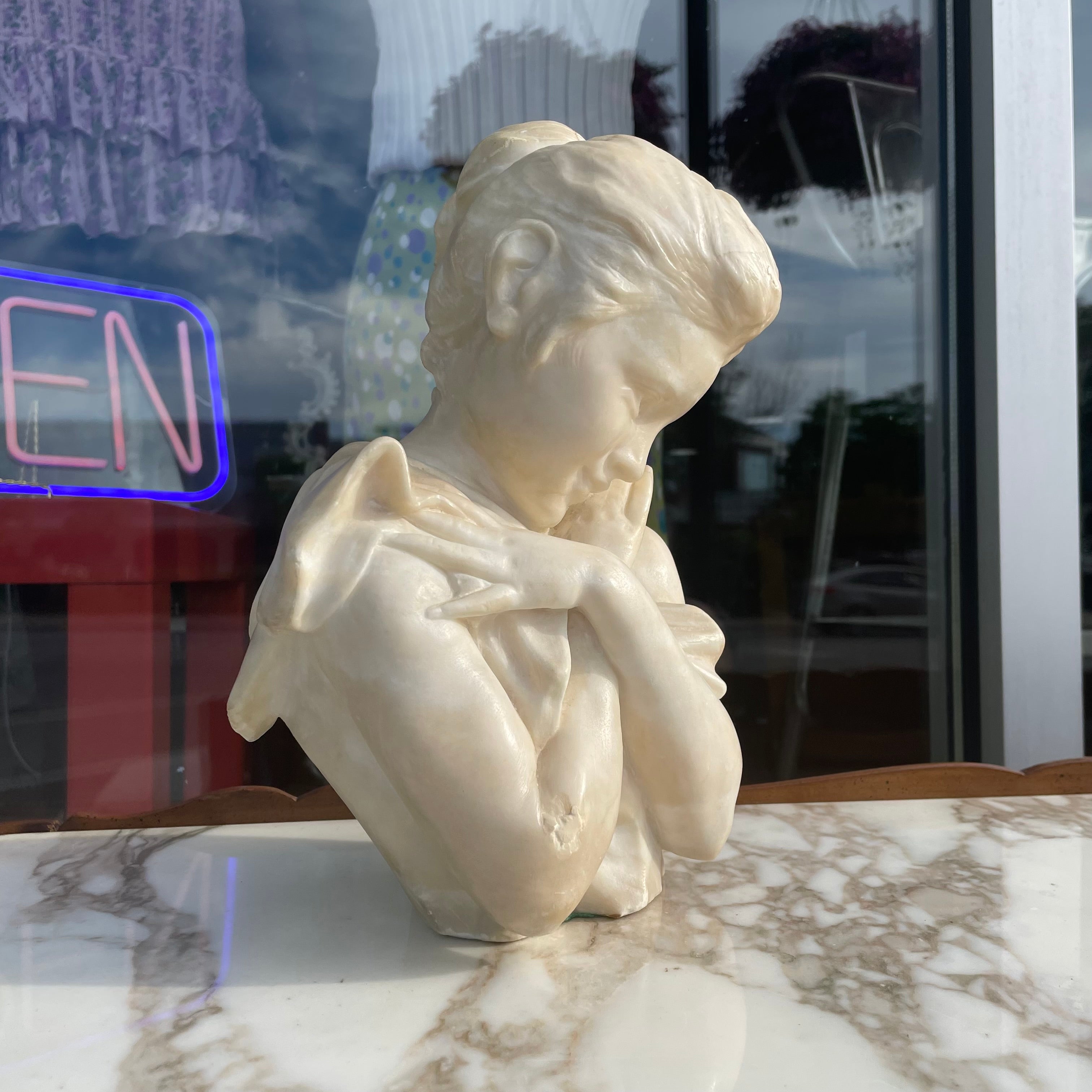 Carved Alabaster Bust of a Girl
