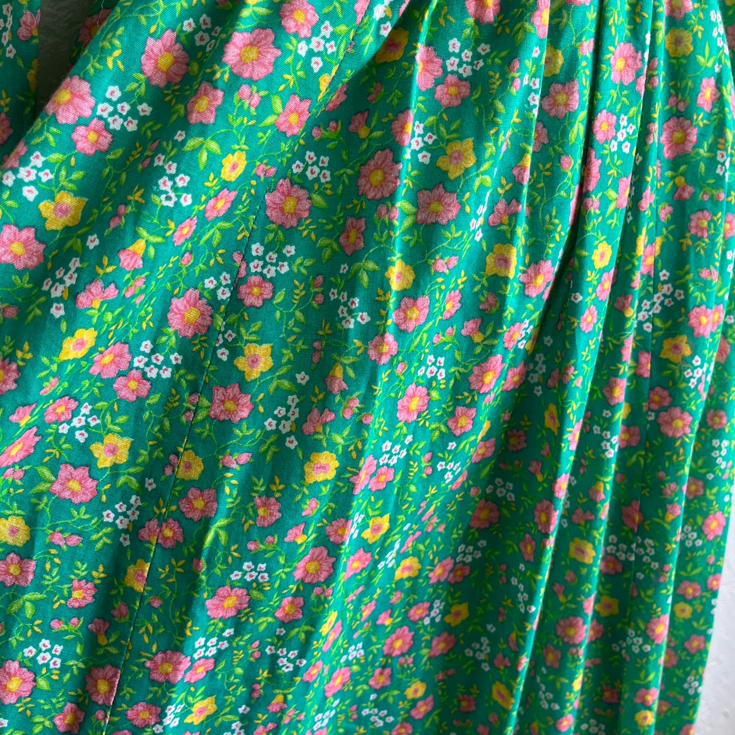 70’s Green Floral Maxi Dress | XS