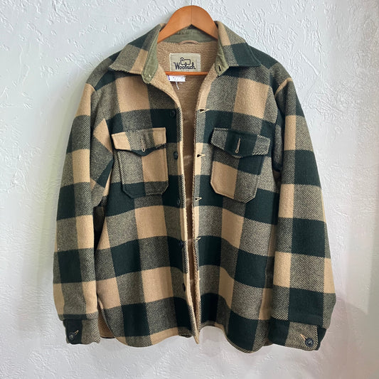 1960s Woolrich Green Plaid Sherpa Lined Jacket Large
