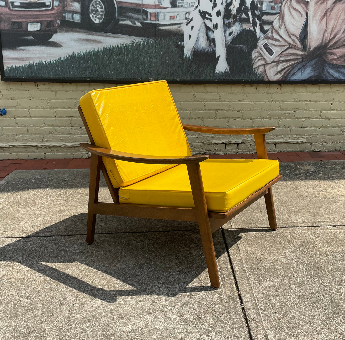 Mid-Century Yellow Vinyl Cushion Lounge Chair