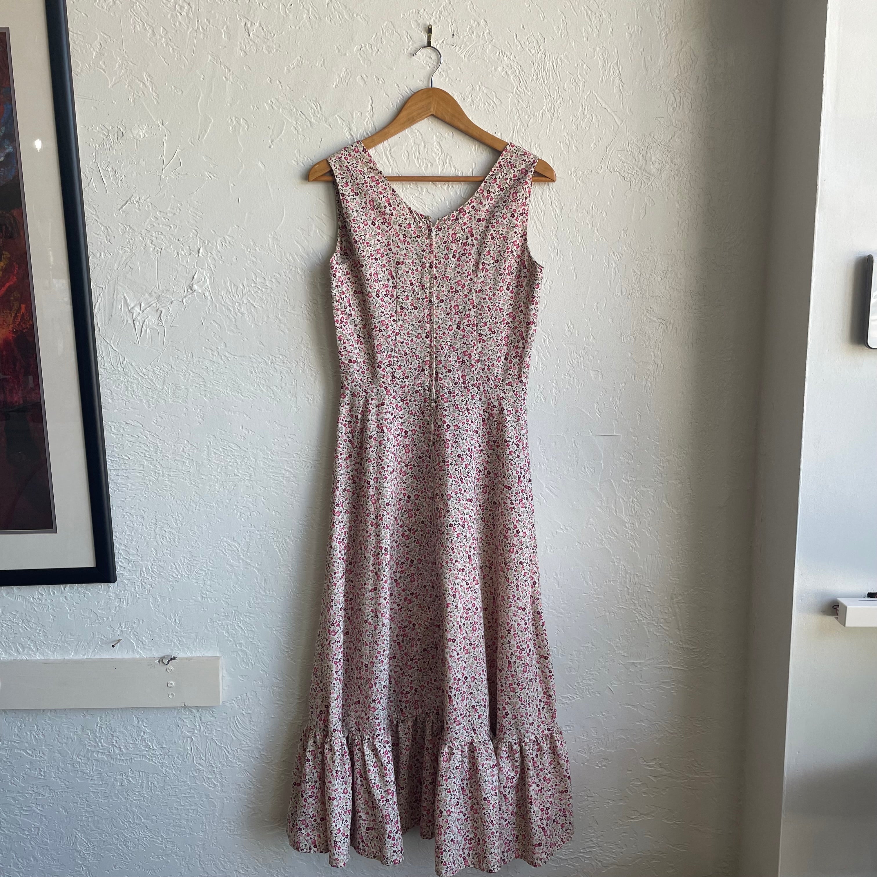 Prairie Style Pink Floral Sleeveless Dress | Small