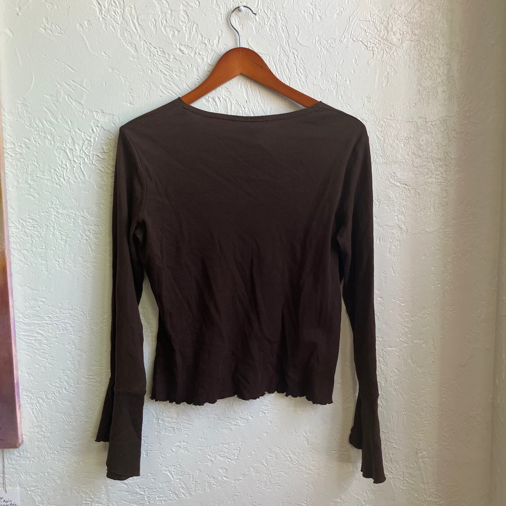 Y2K Brown V Neck Top | XL