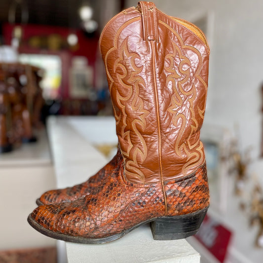 Brown Snake Skin Cowboy Boots | Size 11
