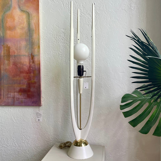 Space Age Wood and Brass Tri-Horn Lamp 40”