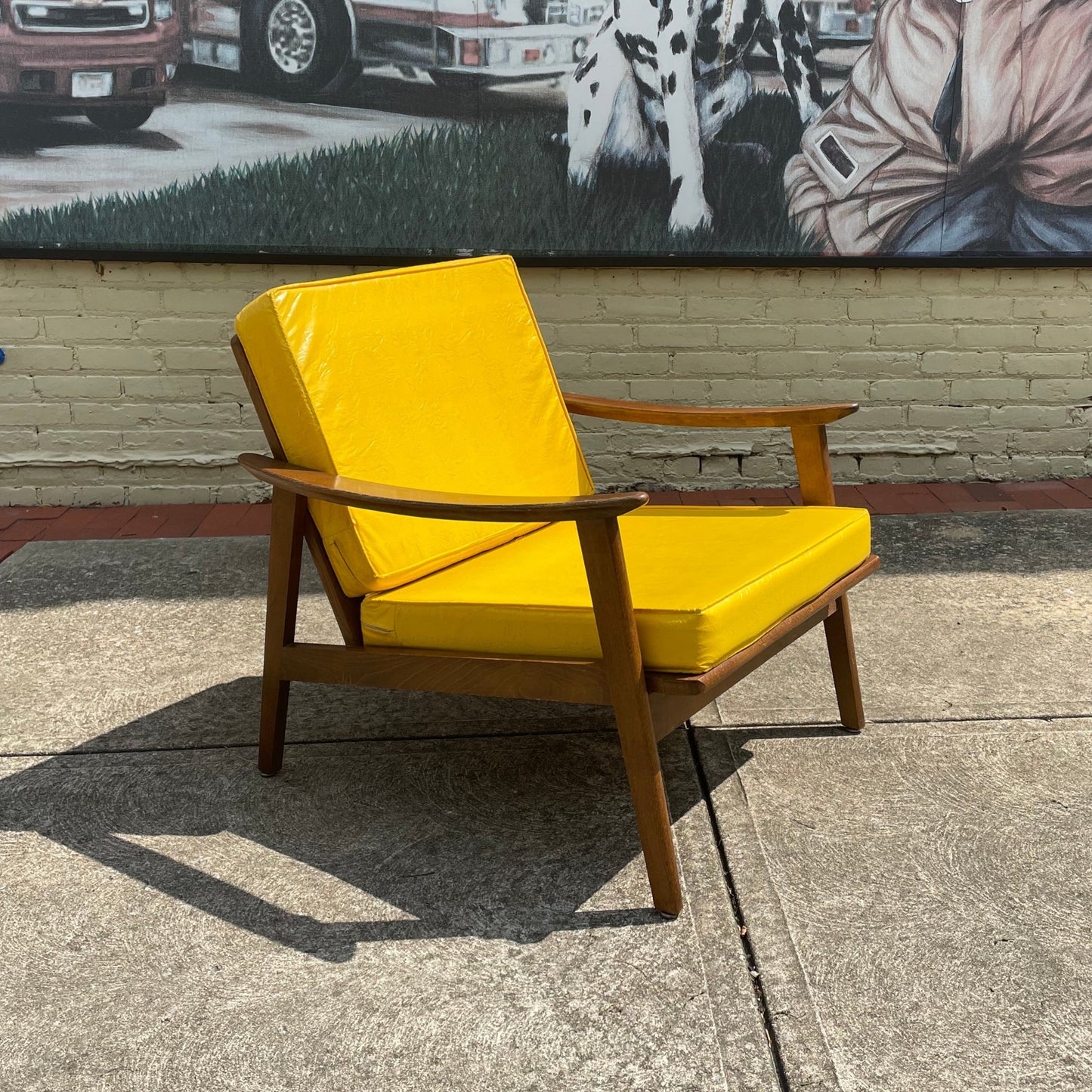 Mid-Century Yellow Vinyl Cushion Lounge Chair