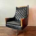 Kroehler Mid-Century Modern Tufted Black Swivel Lounge Chair