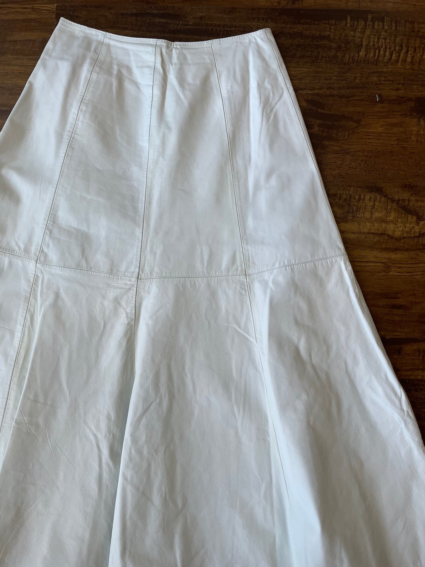 90s White A Line Leather Midi Skirt size 6