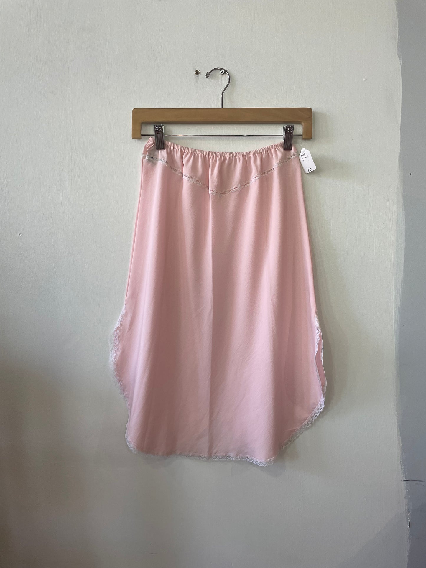 80s Baby Pink Midi Slip Skirt