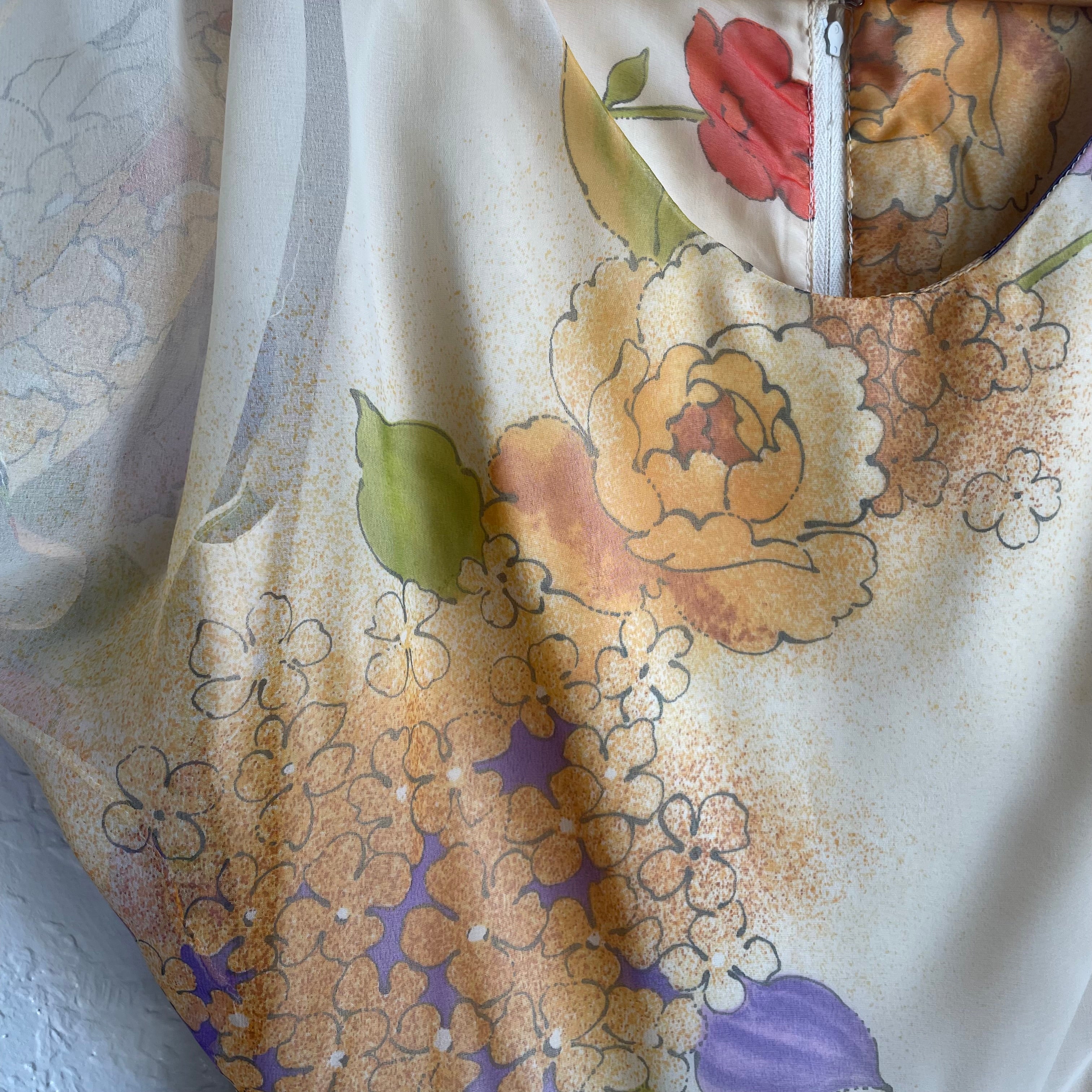 Dalani II  Vintage Watercolor Print Tea Length Dress