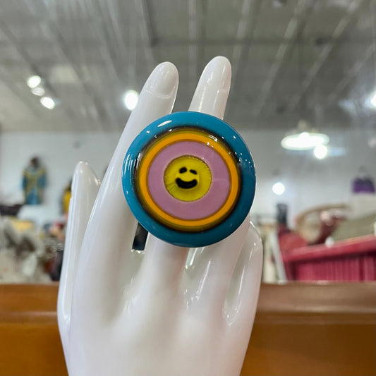 Handmade Smiley Face Adjustable Ring | Size 8.5