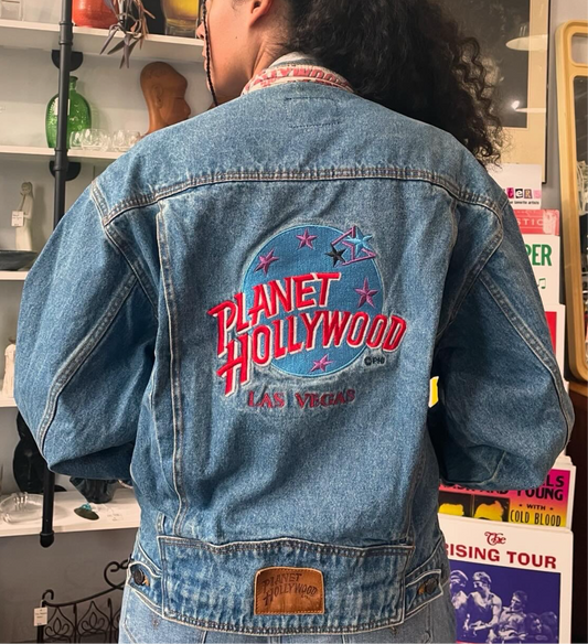 Vintage Planet Hollywood Wood Denim Jacket Large