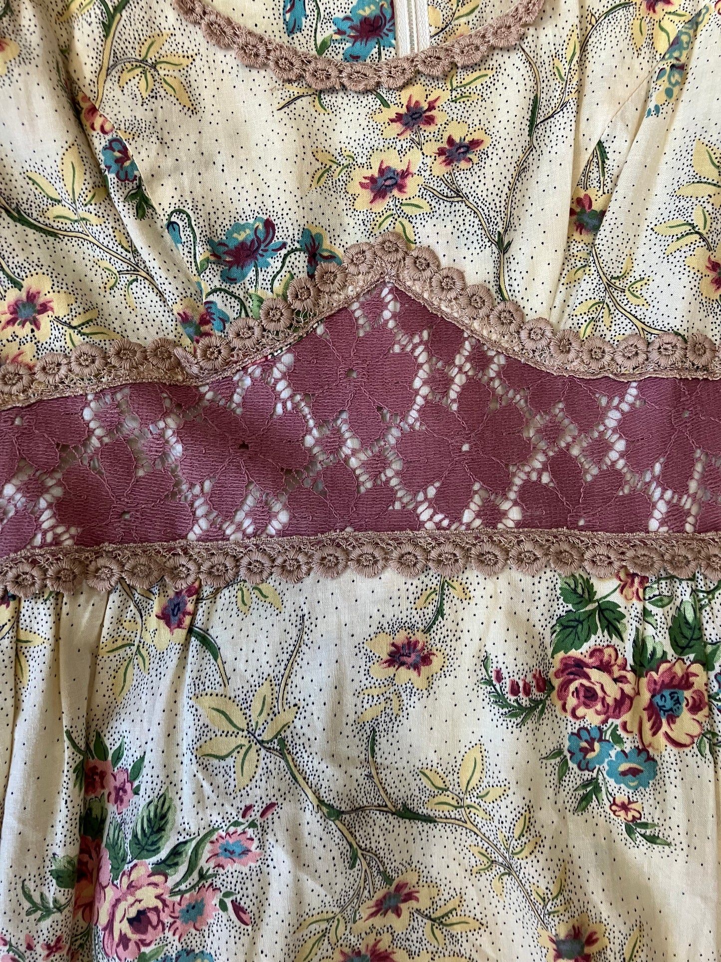 Vintage 70s Jody T of California Prairie Floral Peasant Dress Small