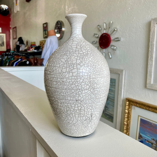 Raku Crackle Glaze Vase Signed 12" 1990