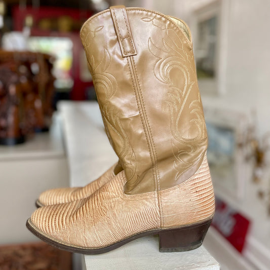 Vintage Cream Snake Skin Cowboy Boots | Size 12