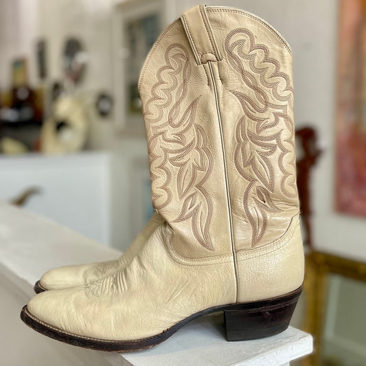 Cream Vintage Justin Cowboy Boots | Size 11